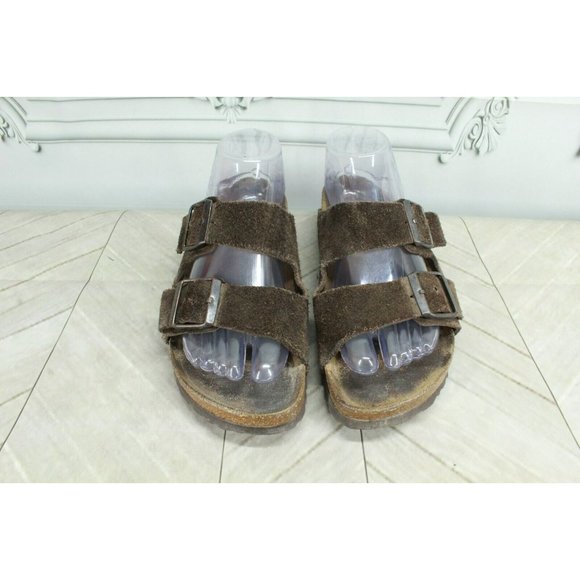 Birkenstock Arizona  Brown Suede Double-Strap Slide Sandals Size 38 US 7 - Picture 5 of 9